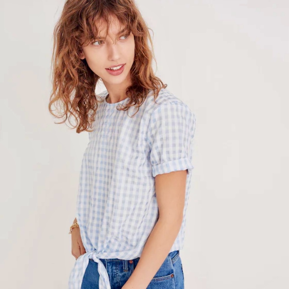Blue Madewell Gingham Tie-Front Top